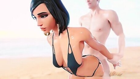 Pharah From 3d Game Overwatch Sucking And Rides On A Bi