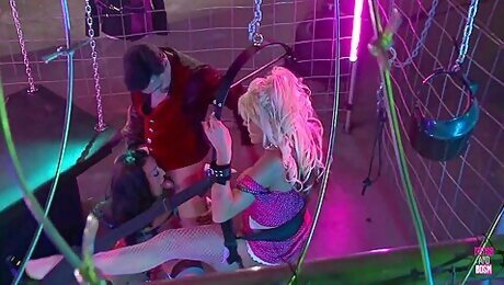 A Blonde With Big Tits And A Brunette Get Fucked On A Bdsm Sex Swing