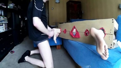 Sexy twink caught and got his legs put in stocks